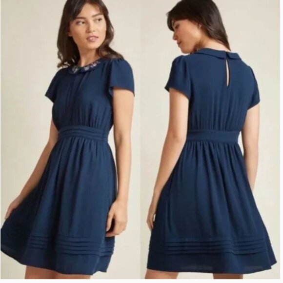 Modcloth Embroidered Collar Babydoll Dress Floral Peter Pan 1X - Picture 1 of 8